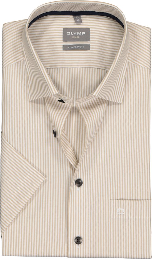 OLYMP comfort fit overhemd - korte mouw - structuur - beige met wit  gestreept... | bol.com