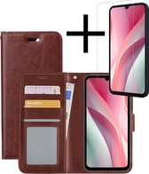 Hoes Geschikt voor Samsung A15 Hoesje Book Case Hoes Flip Cover Wallet Bookcase Met Screenprotector - Bruin