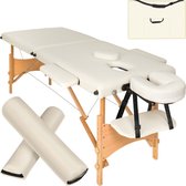 tectake® - 2 zones massagetafel - set met 5cm matras, rolkussens en houten frame - incl. draagtas - beige - behandeltafel – behandelbank – incl. opbergtas – opvouwbaar