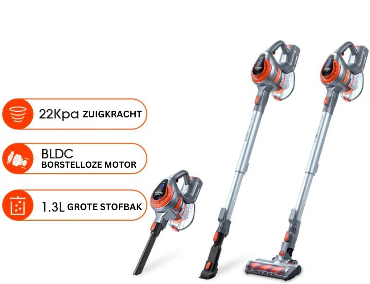 iLife H75 - steelstofzuiger zonder zak op accu - stofzuiger draadloos - snoerloos - 22.000KPa Zuigkracht - 1,3L Stofbak