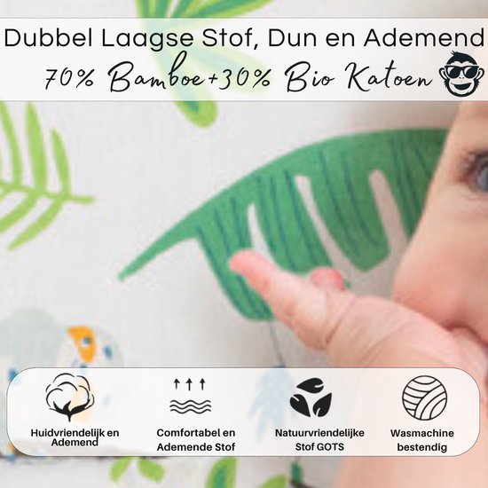 Triplepack 3x BoefieBoef Jungle Luiaard Grote XL Hydrofiele Doek Baby - Duurzaam Eco Bamboe - Swaddle, Inbakerdoek, Hydrofiele Luier & Babydeken - Bladeren Plant Groen Wit — afbeelding 2