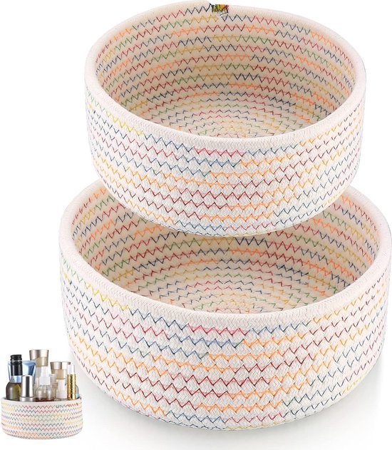 Kqpoinw Opbergmand gevlochten, set van 2 opbergmanden badkamer, decoratieve mandjes, luiertafel, organizer, mand voor keuken, kinderkamer, slaapkamer, woonkamer, handdoek, toiletpapiermand