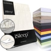 iSleep Perkal Split-Topper Hoeslaken - 100% Perkal Katoen - Rondom Elastiek - Litsjumeaux - 180x200 cm - Licht Beige