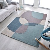 Flycarpets Rado Glow Modern 3D Design - 100% Wol Vloerkleed - Grijs / Blauw - 120x170 cm