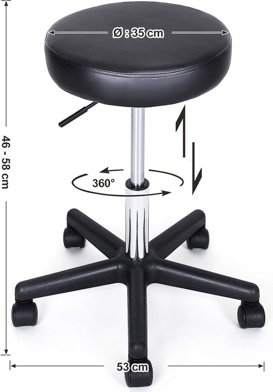 Tabouret de barbier à roulettes, hauteur réglable, tabouret de bureau