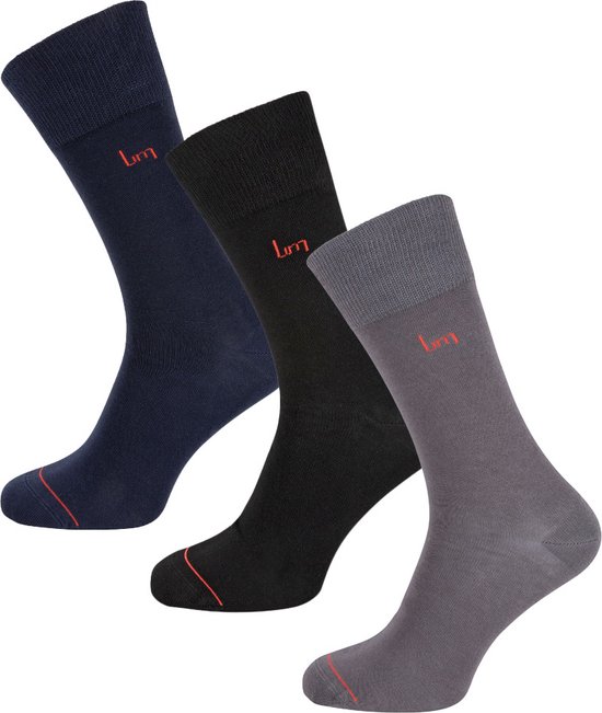 Undiemeister - Sokken - Sokken heren - Handgemaakt - 3-pack - Gemaakt van Mellowood - Hoge sokken - Blauw-Grijs-Zwart - Anti-transpirant - 35-38