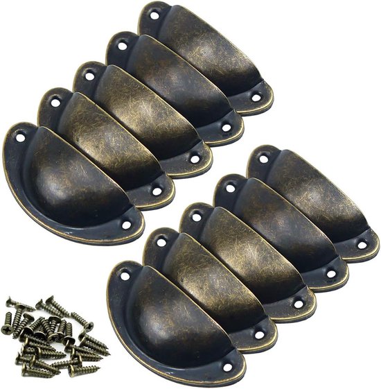 Huture Set van 15 retro commodeknoppen, meubelgreep, afgeronde randen, ijzer, messing, antiek, knop, pull-knop, garderobe voor landhuis, vintage, keuken, meubels, kledingkast, lade, geolied groen
