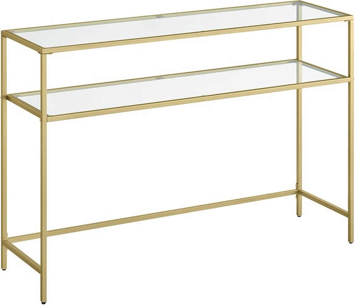 Consoletafel - Bijzettafel - dressoir - 2 Glazen planken - Goud