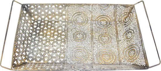 Oosterse decoratieve dienblad antieke kleuren vintage oosterse Marokkaanse decoratie van metaal - decoratie voor de woning of tuin met ornamenten (decoratief dienblad)