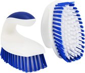 Set van 2 reinigingsborstels, schrobborstel, harde haren, kunststof schrobborstels met ergonomisch handvat, reinigingsborstel voor keukens, badkamers, tapijtreinigers