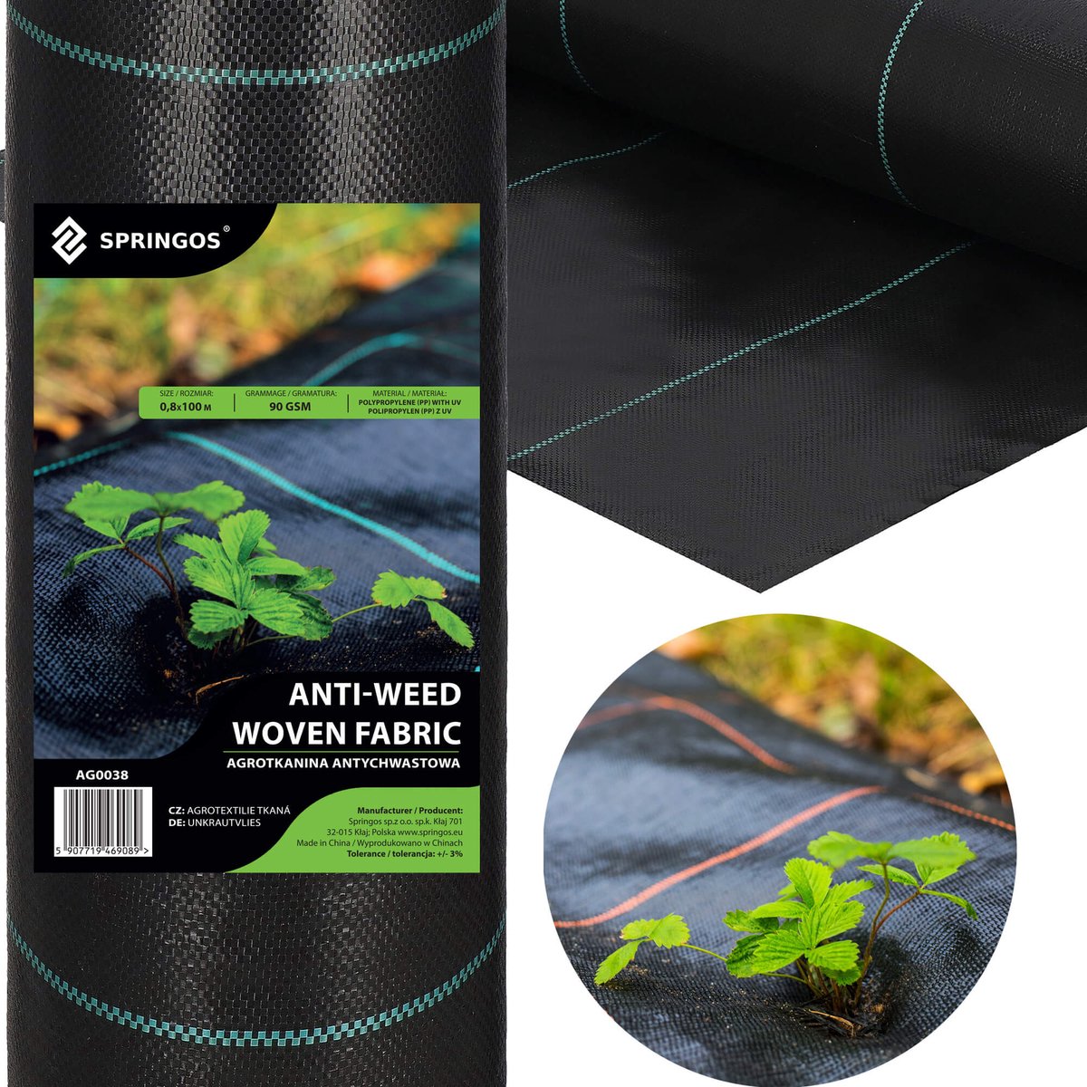 Springos Worteldoek - Anti -Onkruid - Beschermfolie - 90g - 0,8X100M - Zwart
