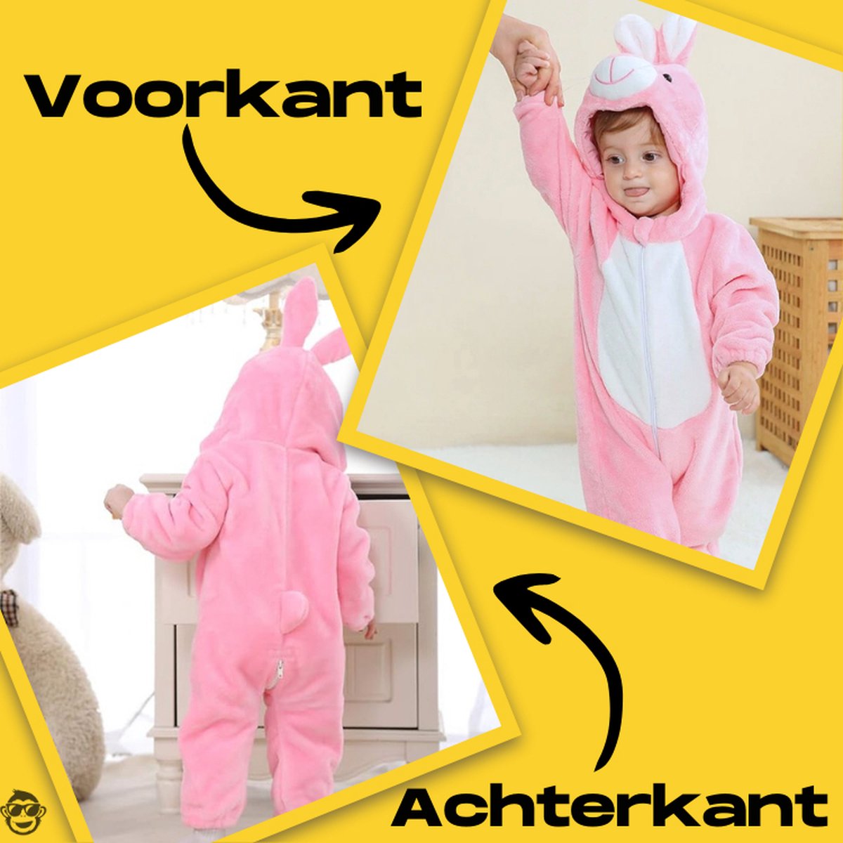 BoefieBoef Dieren Baby Onesie Peuter Pyjama Kinderen 6 maanden - 2 jaar – Konijn roze – Verkleedkleding met Luierrits – Kerst Carnaval Dierenpak - Kraamcadeau – Zacht Flanel - Romper - Boxpak - Jongen - Meisjes - Kruippak - Winterpak - Pasen - Rabbit — afbeelding 6