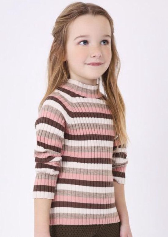 Meisjes sweater rib met kraag - Nude-Choco