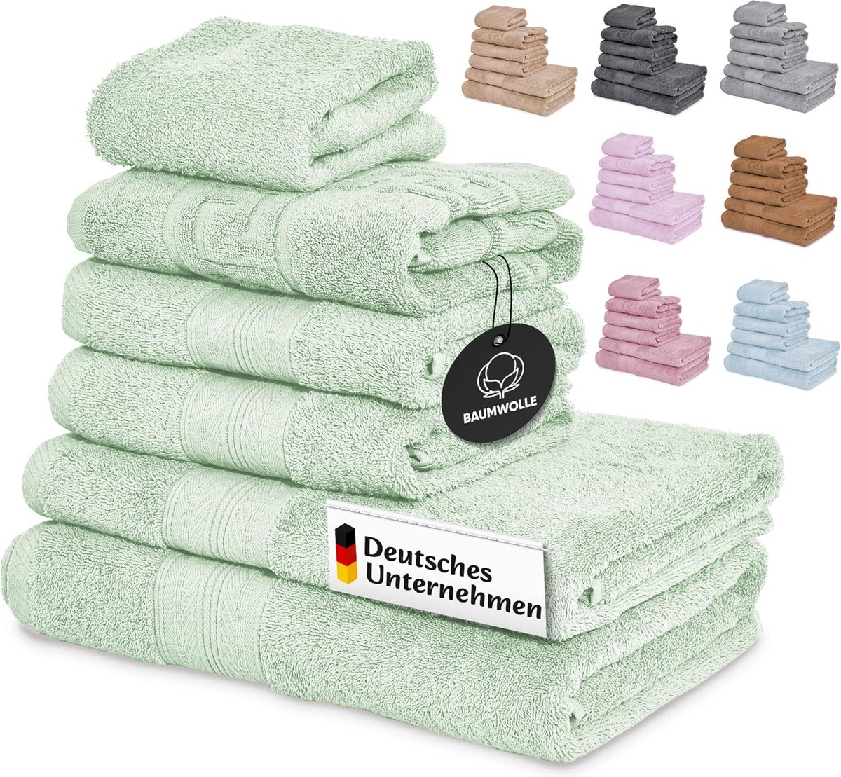 Handdoekenset, 2 x grote handdoek + 2 x handdoek + badmat + haartulband [100% katoen] absorberend, kleurecht, sneldrogend, kleurkeuze