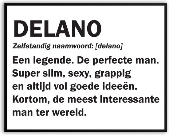 Delano Woordenboek Fotolijst met glas 50 x 70 cm - Prachtige kwaliteit - jarig - verjaardag - kado - Canvas - incl ophangsysteem - Poster - Grappig - cadeau