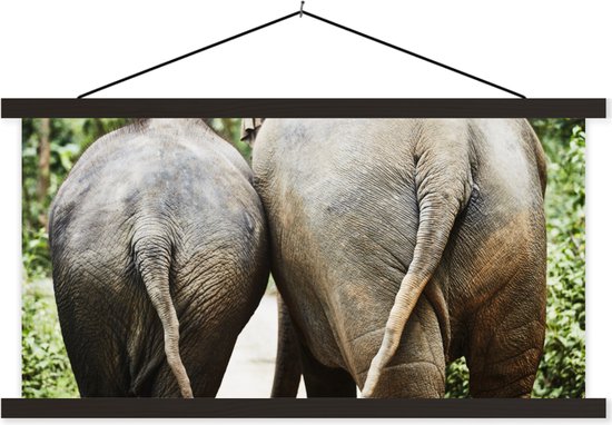 Posterhanger incl. Poster 150x75 cm - Schoolplaat - Olifant - Dieren - Grijs - Natuur - Textielposter - Zwarte latten