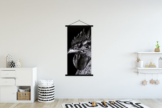 Porte-affiche avec affiche - Affiche scolaire - Coq - Vogel - Zwart - Wit - 90x180 cm - Lattes noires