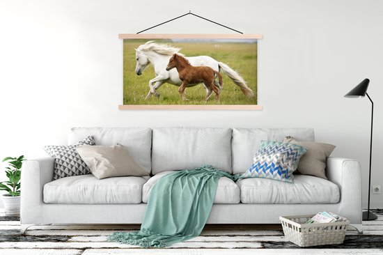 Support pour affiches avec affiche 120 x 60 cm - Affiche scolaire - Paarden - Animaux - Herbe - Affiche textile - Lattes vierges