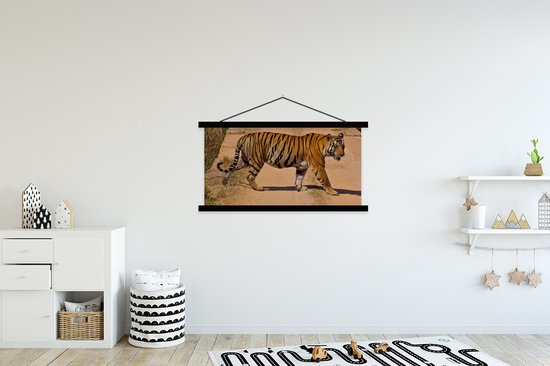 Support pour affiches avec affiche 150 x 75 cm - Affiche scolaire - Tigre - Route - Marche - Affiche textile - Lattes noires