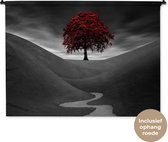 Wandkleed Rood zwart wit - Zwart-wit foto met een rode boom Wandkleed katoen 120x90 cm - Wandtapijt met foto