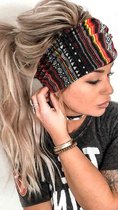 Boho Haarband, Zwart/ mixed color, 1 Maat , gestreepte print, Brede Hoofdbanden, Vintage Knoop Elastische Tulband, voor Vrouwen, meisjes Katoenen Hoofdband, Haaraccessoires