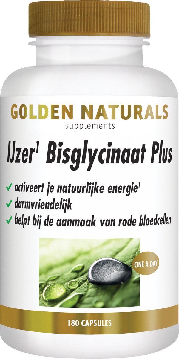 Goedkoopste Golden Naturals IJzer Bisglycinaat Plus (180 veganistische capsules