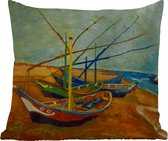 Buitenkussen - Vissersboten op het strand - Vincent van Gogh - 45x45 cm - Weerbestendig