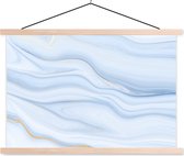 Posterhanger incl. Poster 60x40 cm - Schoolplaat - Marmer - Golf - Blauw - Patronen - Marmerlook - Pastel - Textielposter - Blanke latten