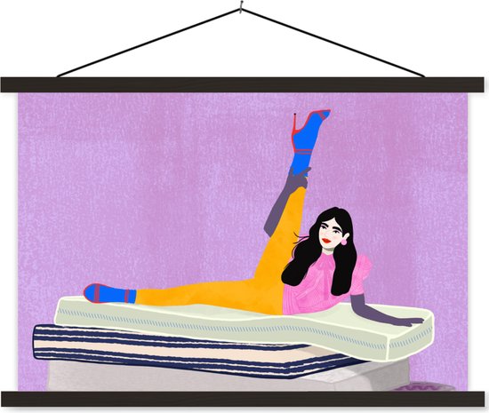 Porte-affiche avec affiche - Affiche scolaire - Femme - Vintage - Pastel - 90x60 cm - Lattes noires