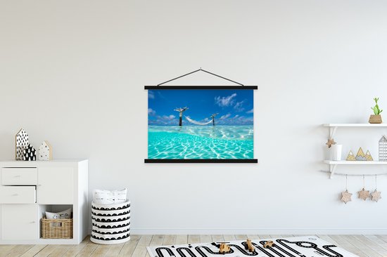 eau bleu clair avec un hamac à l'école de l'Océan Indien affiche lattes plates noir 120x80 cm - Tirage photo sur affiche textielposter (décoration murale salon / chambre) / Sea and Beach