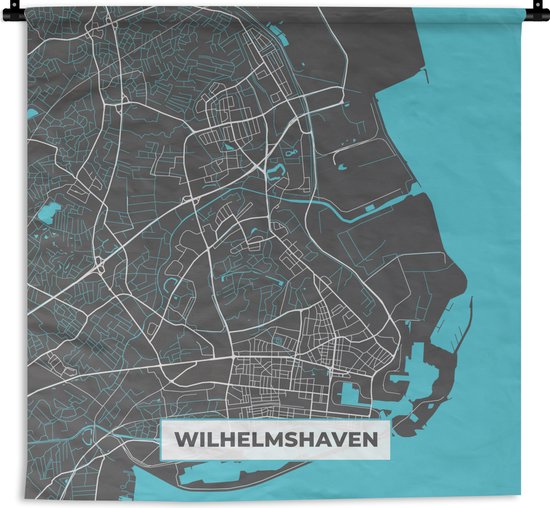 Foto: Wandkleed wanddoek blauw duitsland plattegrond stadskaart kaart wilhelmshaven 150x150 cm wandtapijt