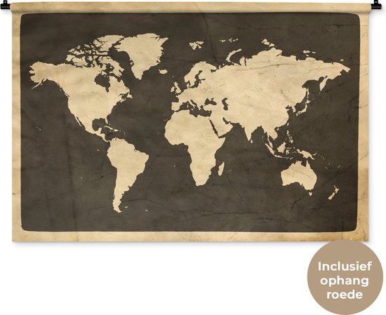 Wandkleed WereldkaartenKerst illustraties - Vintage wereldkaart in bruintinten Wandkleed katoen 120x80 cm - Wandtapijt met foto