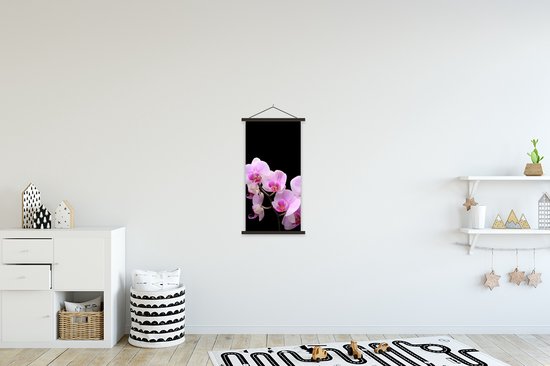 Posterhanger incl. Poster 40x80 cm - Schoolplaat - Orchidee - Bloemen - Roze - Flora - Textielposter - Zwarte latten