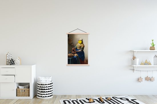 Posterhanger incl. Poster - Schoolplaat - Melkmeisje - Johannes Vermeer - Verf - 60x90 cm - Blanke latten - TextilePosters