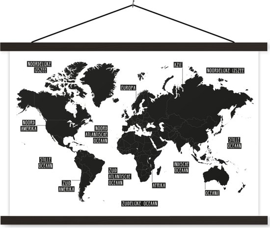 Assiette scolaire carte du monde Zwart et blanc lattes plates noir 150x100 cm - Tirage photo sur poster textielposter (décoration murale salon / chambre)