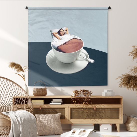 Tapisserie - Toile murale - Femme - Café - Vintage - 120x120 cm - Tapisserie