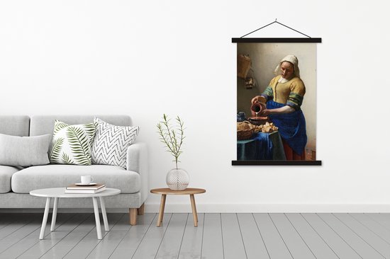 Support pour affiche avec affiche 120 x 180 cm - Affiche scolaire - La Laitière - Peinture de Johannes Vermeer - Affiche textile - Lattes noires