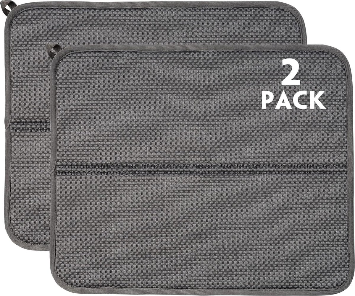 Goedkoopste Microvezel afdruipmat, afdruipmat voor keuken, 44 x 36 cm, 2 stuks absorberende afdruipmatten, gootsteen en servies, droogmat, afdruiprek (grijs