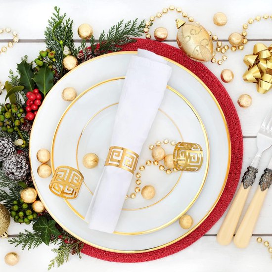 12 stuks metalen servetringen goud holle servettengespen banquet servet ring tafeldecoratie voor Kerstmis Nieuwjaar verjaardag huwelijksfeest diner - Merkloos
