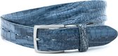 Thimbly Belts Jeans riem blauw croco - heren en dames riem - 4 cm breed - Blauw - Echt Leer - Taille: 95cm - Totale lengte riem: 110cm
