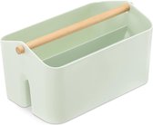 Opbergdoos met houten handvat - 2 vakken box organizer in badkamer keuken - mand opslag voor bestek schoonmaakmiddelen draagbaar klein - mintgroen