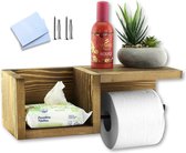 Toiletpapierhouder, wc-rolhouder, houder van hout, zonder boren, zelfklevend, met legplank, vintage badkameraccessoires