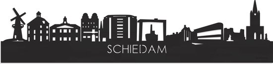 Skyline Schiedam Bois Zwart - 120 cm - Décoration maison - Décoration murale - Plus de villes disponibles - Idée salon - City Art - City art - Cadeau pour lui - Cadeau pour elle - Anniversaire - Mariage - WoodWideCities