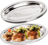 6-delige ovale serveerschaal roestvrij staal grote sissende schaal dienblad voor vis dessert vlees 14 x 8,9 inch zilver