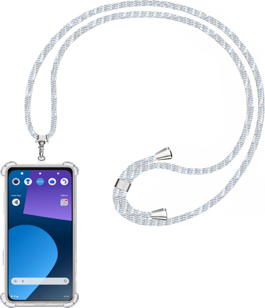 Telefoonkoord + Hoesje Geschikt voor Fairphone 5 - Lengte Verstelbaar - Telefoonketting - Shock Proof Case - Baby Blauw