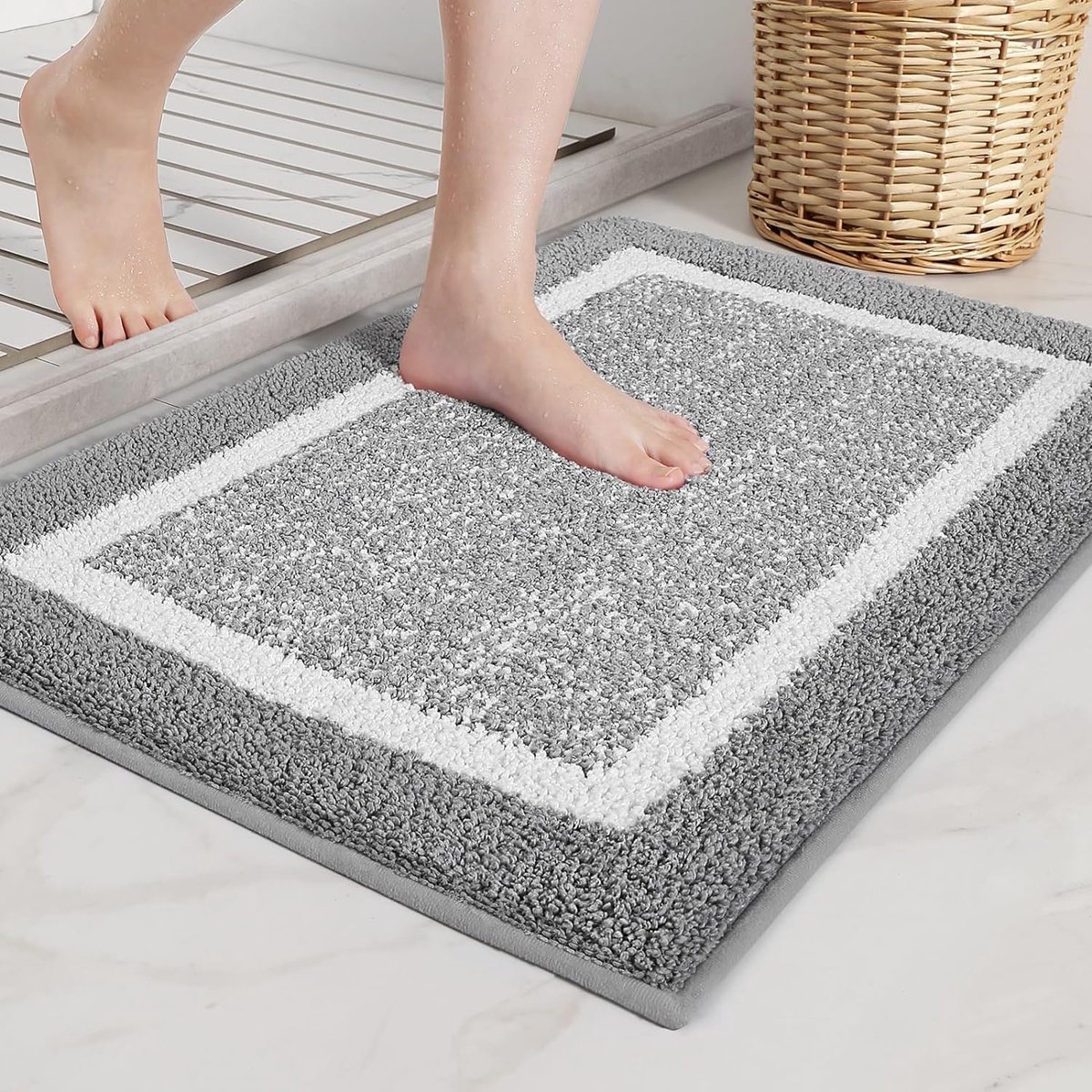 Microfiber Zachte Badmat - Antislip Badkamermat Machinewasbaar - Douche Waterabsorberend Badkleed Duurzame Vloermatten - 50 x 75 cm - Grijs