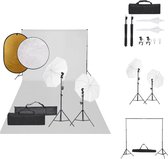 vidaXL Fotostudioset - Daglichtlampen - Witte Paraplus - Flexibel Achtergrondsysteem - Praktische Reflectorset - Gemakkelijk op te Bergen - Fotolampen - Parasol - Statief - Achtergrondsets - Reflector - Draagtas - Fotostudio Set