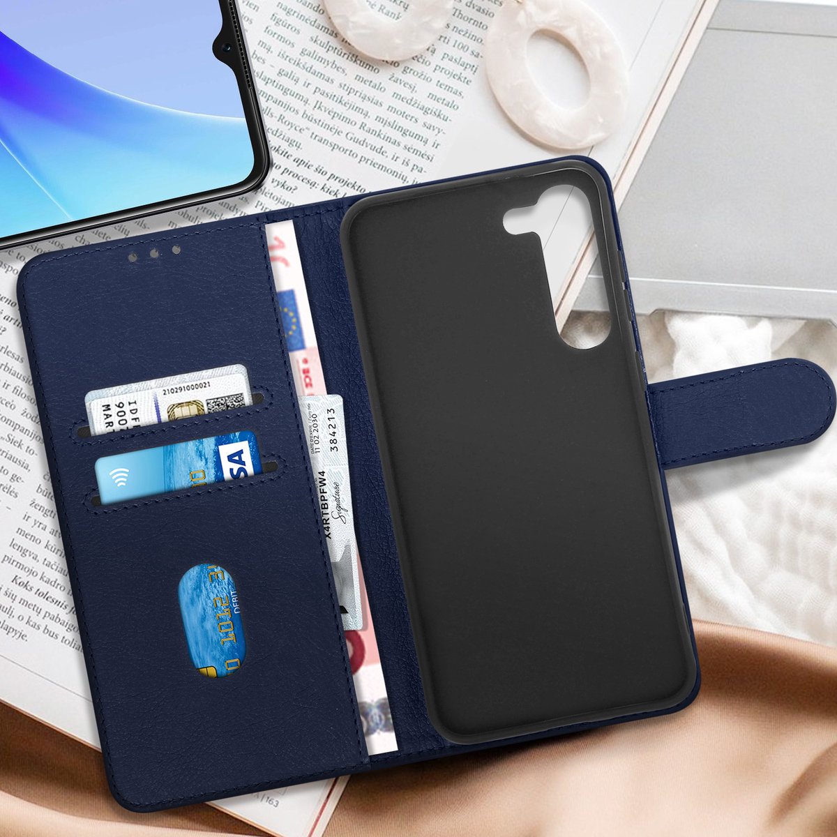 Avizar Foliohoes Geschikt voor Galaxy S23 Portemonnee en videohouder, Nachtblauw