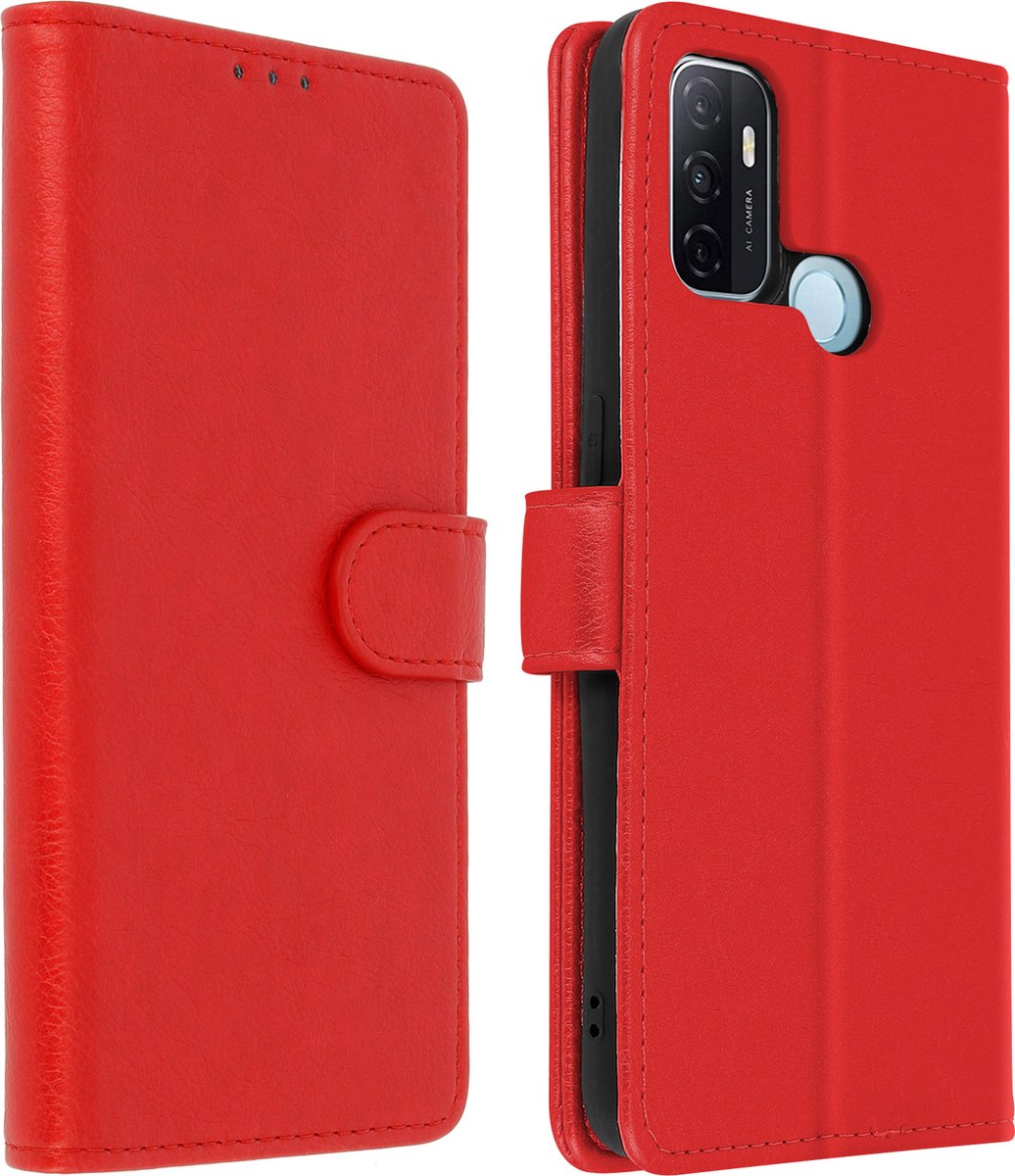 Avizar Foliohoes Geschikt voor Oppo A53 portefeuille en videohouder, Rood