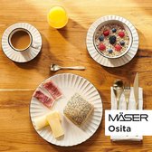 Osita Retro tafelservies voor 6 personen, met golfvorm, 18-delige ronde serviesset met platte borden, dessertborden en mueslikom, aardewerk, crèmewit